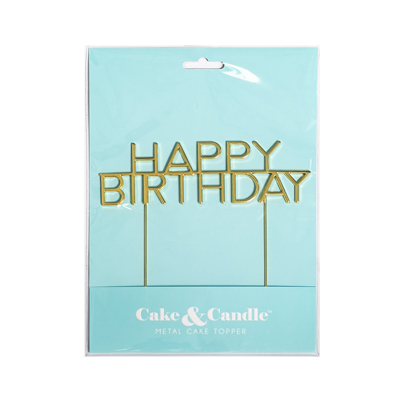 Cake & Candle Metal Cake Topper Caps Happy Birthday Gold