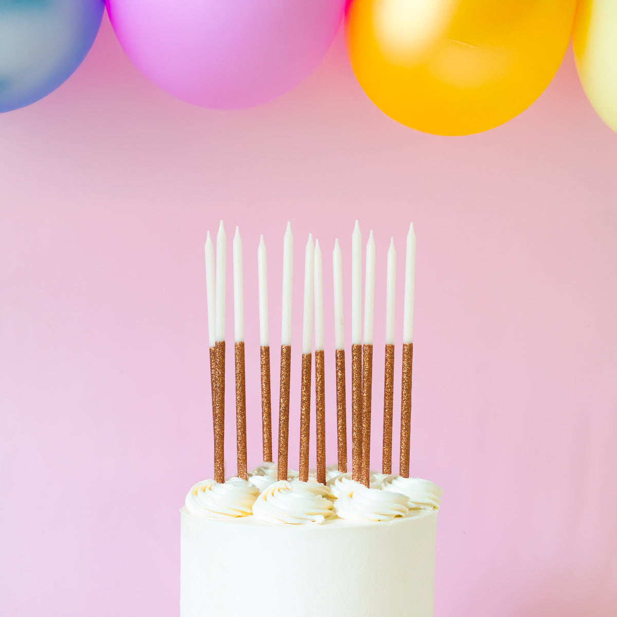 Cake & Candle Glitter Dipped Cake Candles Rose Gold 12 Pack