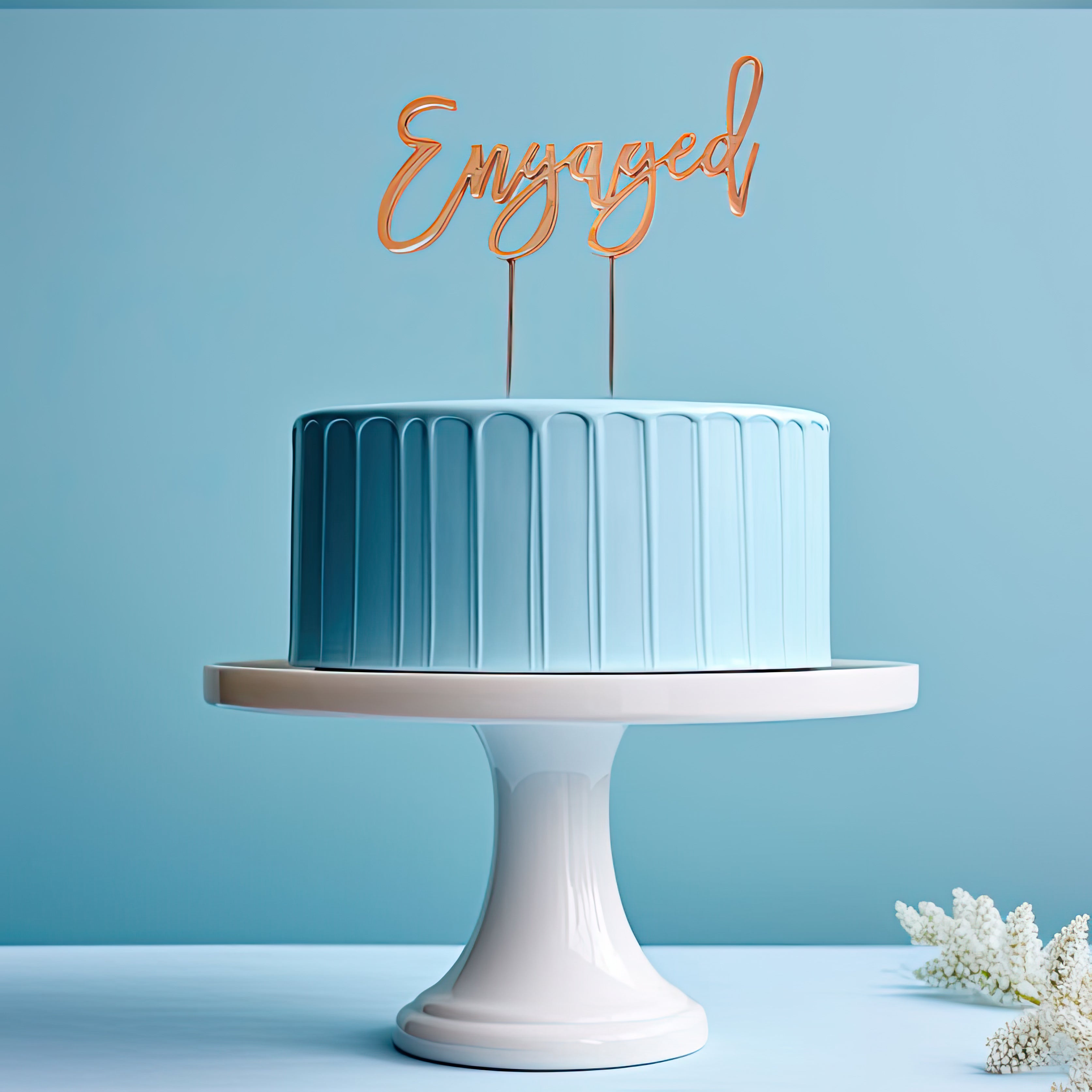 Cake & Candle Plated Cake Topper Engaged Rose Gold