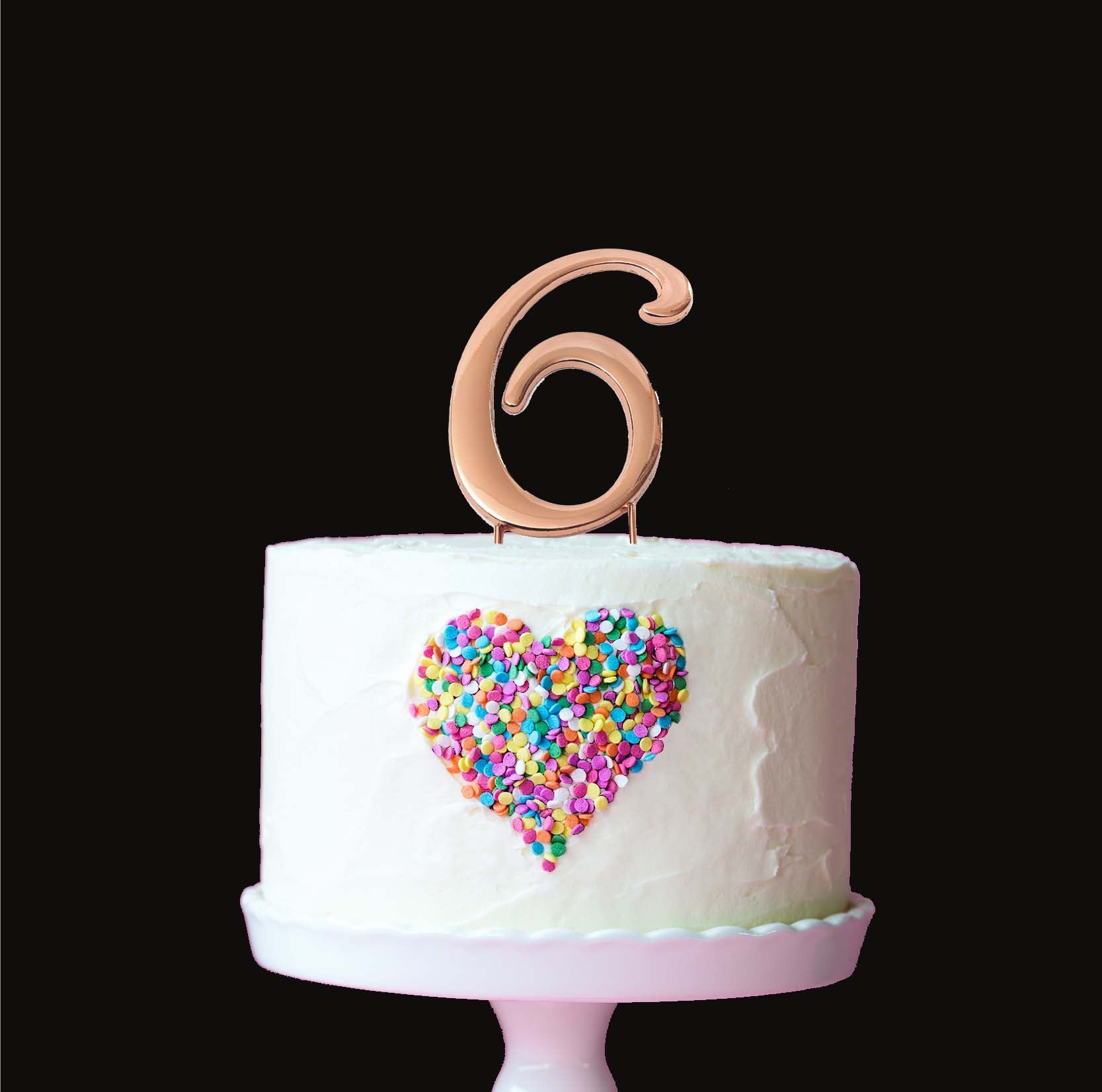 Cake & Candle Cake Topper Number 6 Rose Gold 7cm