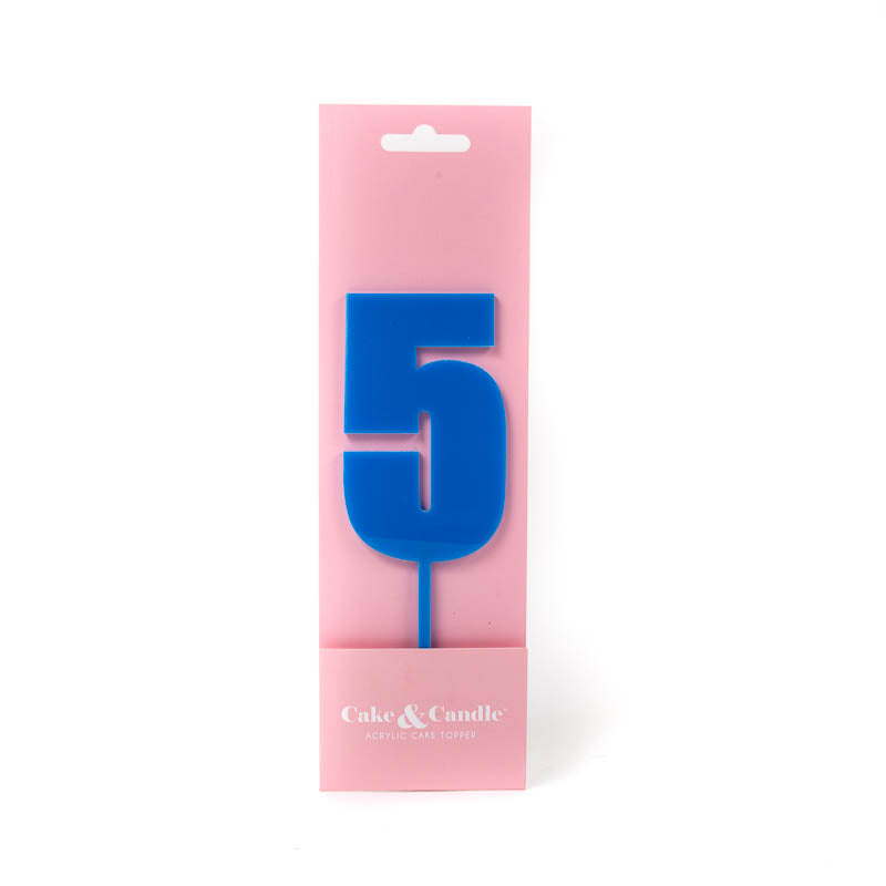 Cake & Candle Mega Number 5 Cake Topper Blue