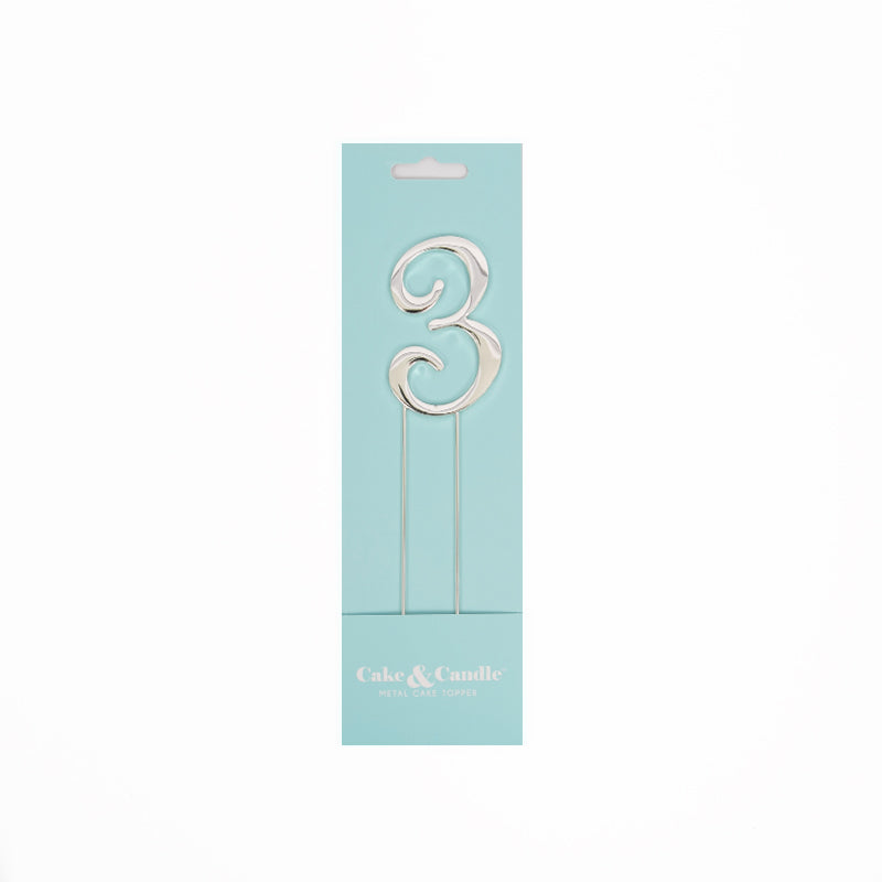 Cake & Candle Cake Topper Number 3 Silver 7cm