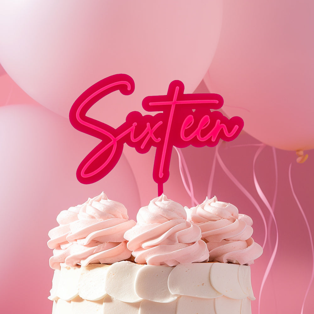 Cake & Candle Layered Cake Topper 16 Hot Pink & Pink