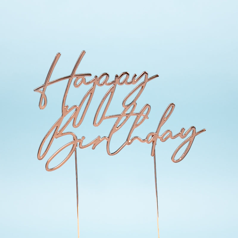 Cake & Candle Metal Cake Topper Happy Birthday 3 Rose Gold