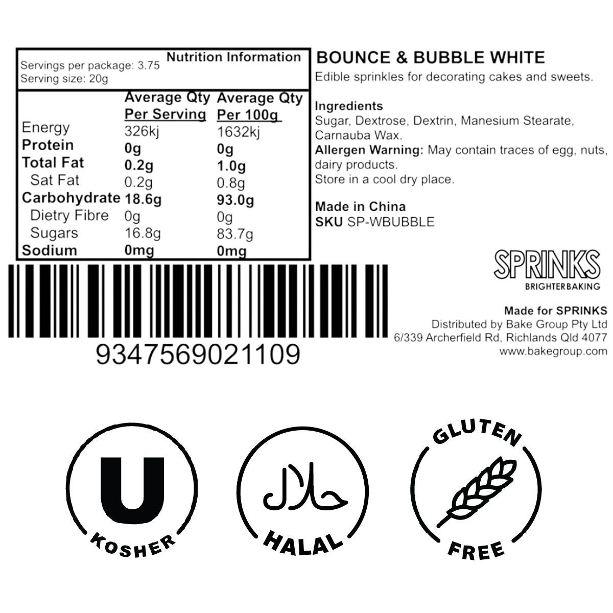 Sprinks Bubble Bounce Sprinkles White 500g