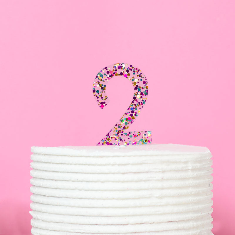 Cake & Candle Glitter Number 2 Cake Topper Rainbow