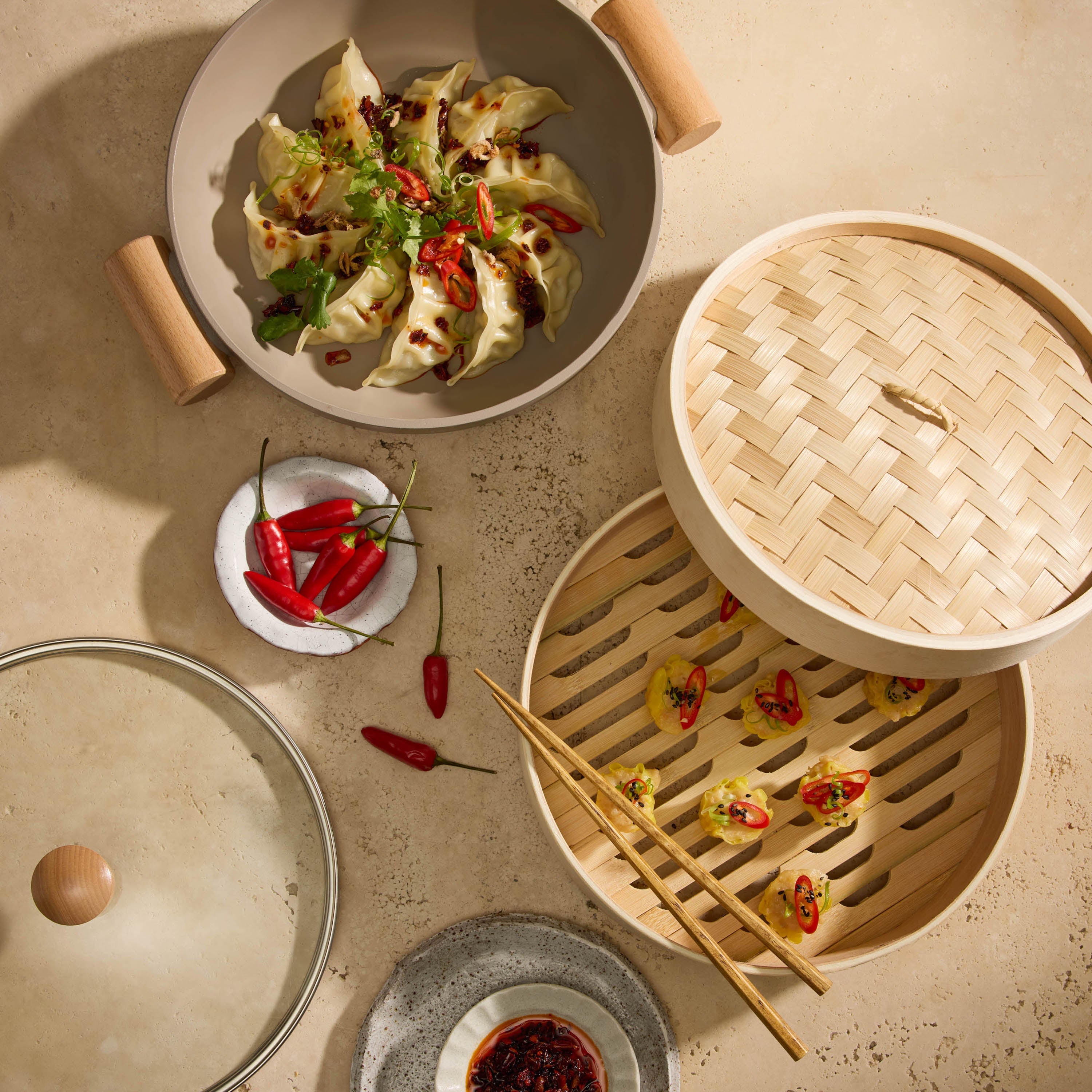 Davis & Waddell 3-in-1 Pan & Steamer Set With Glass Lid Taupe & Natural