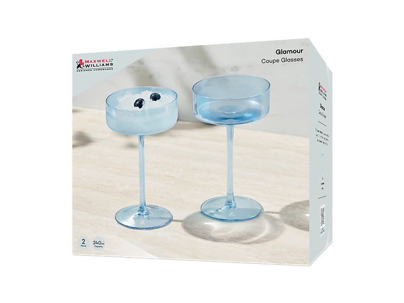Maxwell & Williams Glamour Coupe Glass Blue 240ml 2 Piece