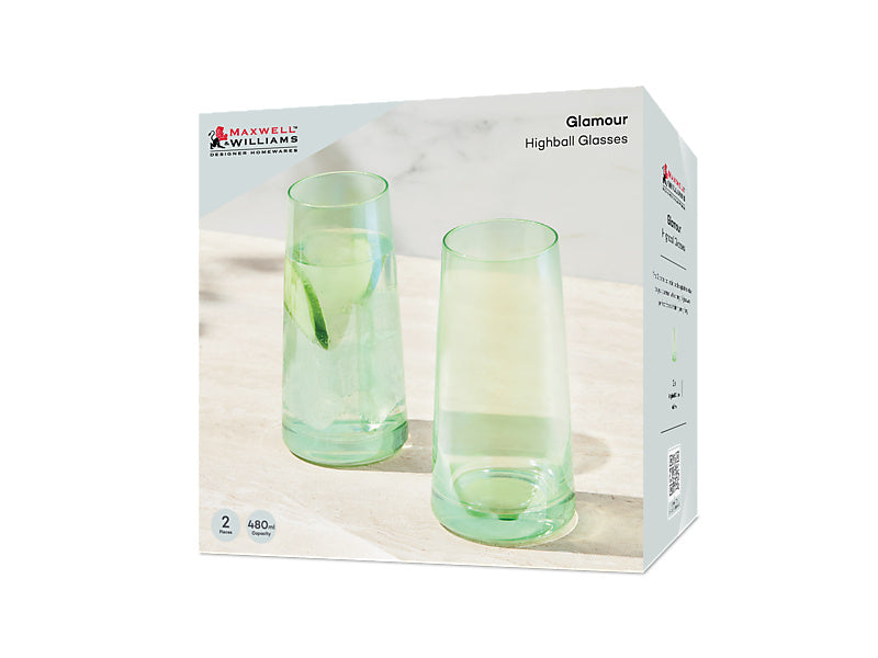 Maxwell & Williams Glamour Highball Glass Coral 480ml 2 Piece
