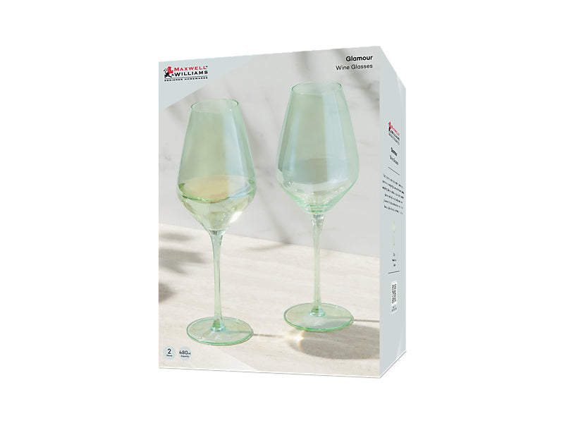 Maxwell & Williams Glamour Wine Glass Green 480ml 2 Piece