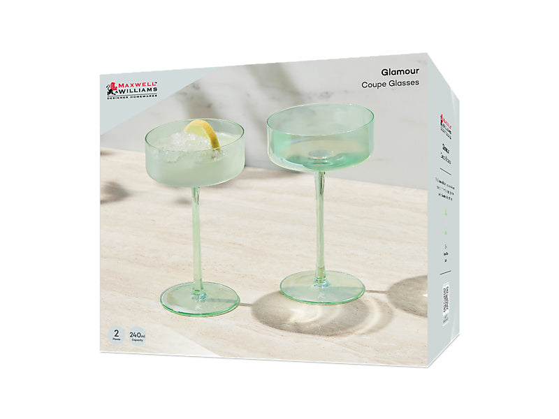 Maxwell & Williams Glamour Coupe Glass Green 240ml 2 Piece