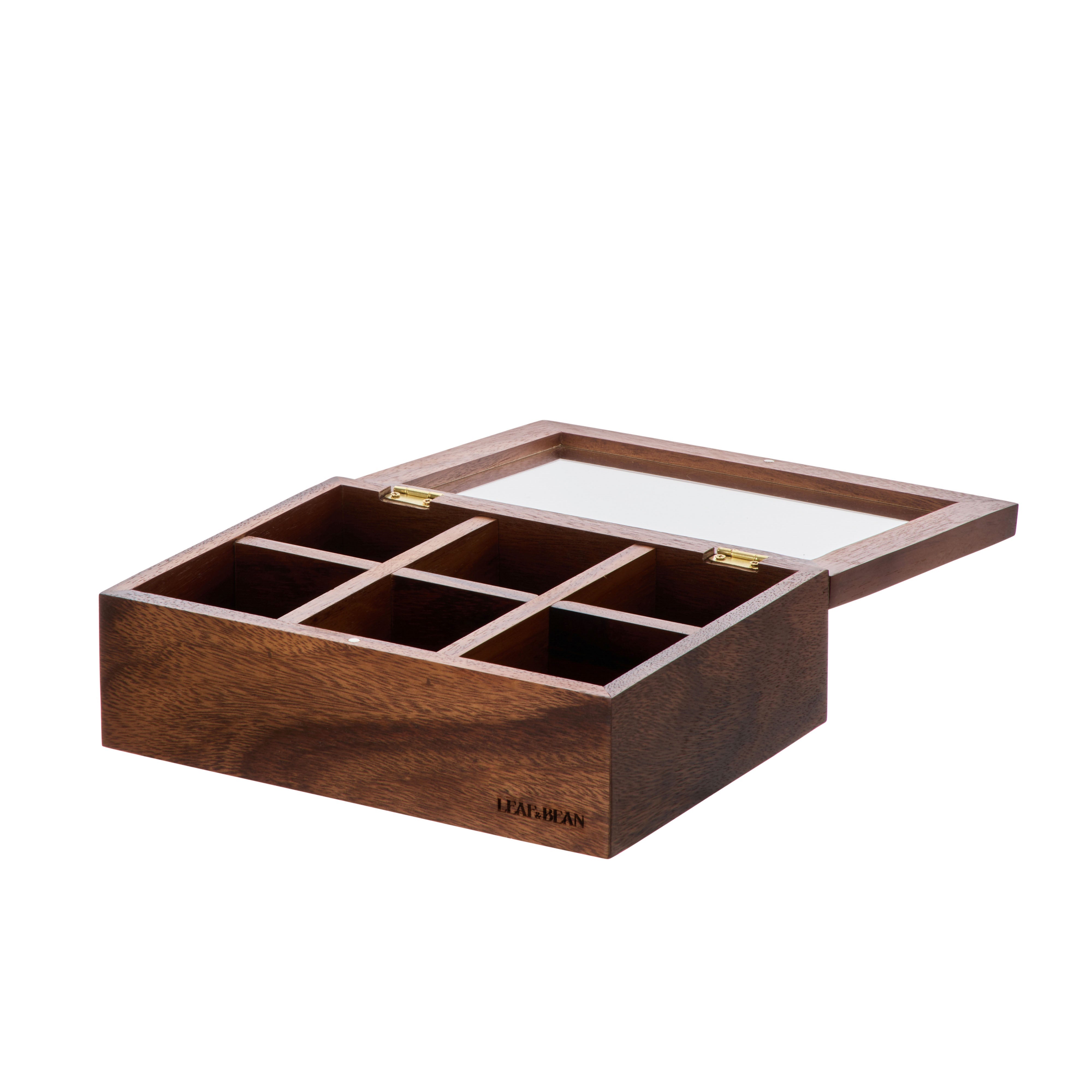 Leaf & Bean Byron Acacia Tea Box 6 Compartment Natural