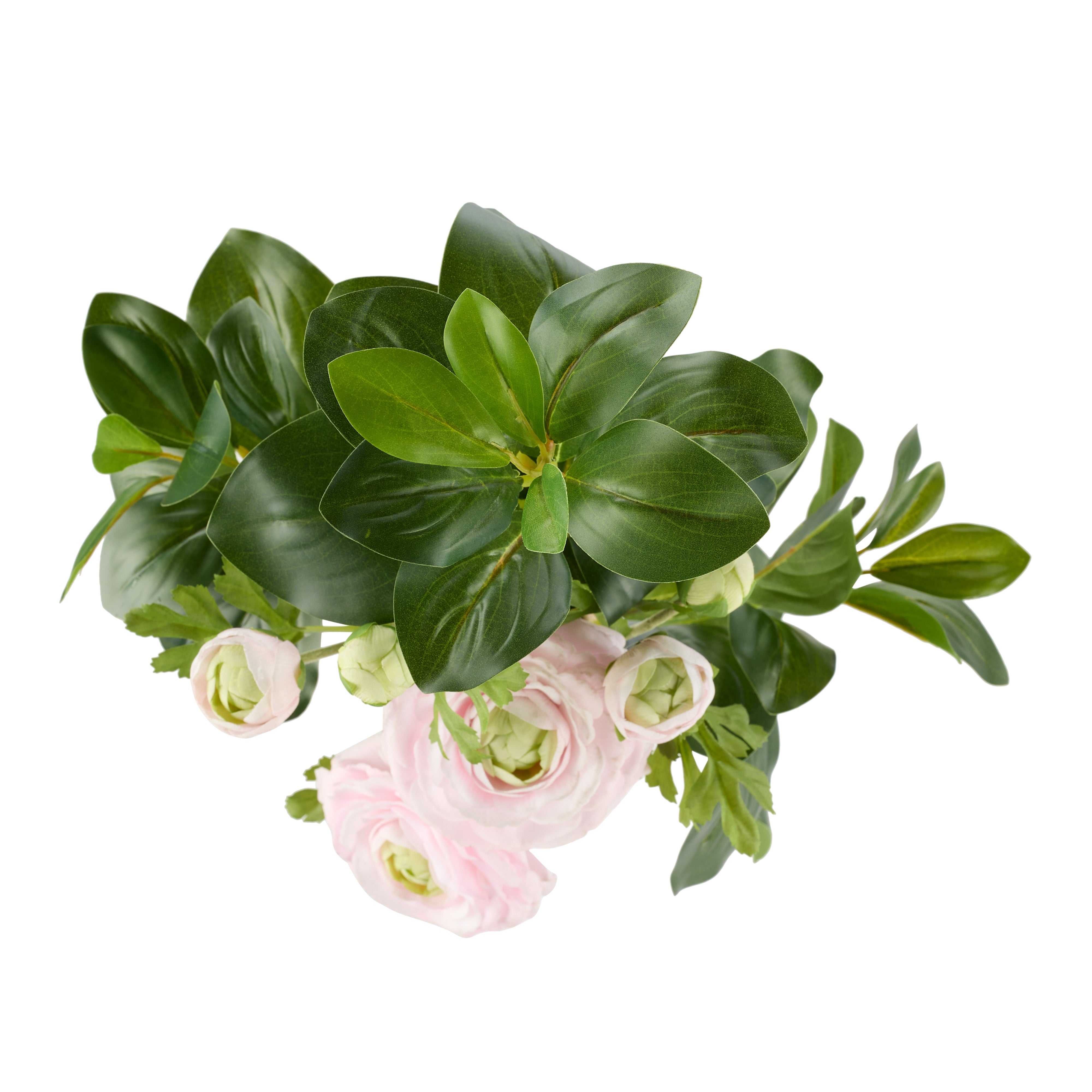 Rogue Ranunculus Spray Lush Leaf Bouquet Light Pink