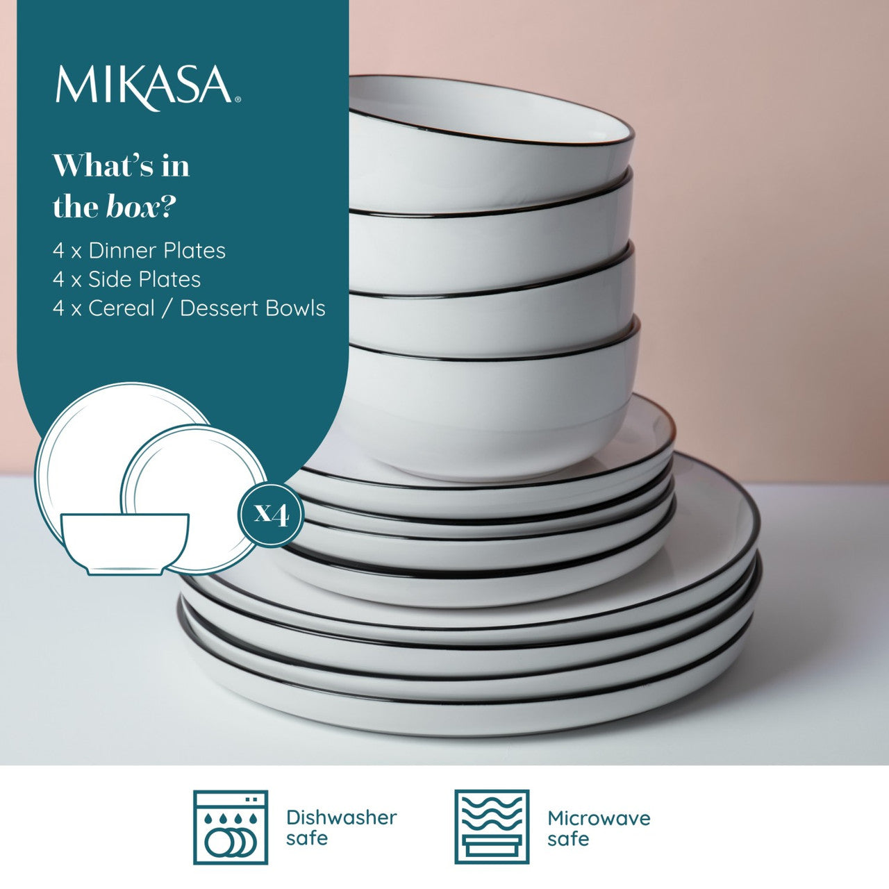 Mikasa Limestone Stoneware Dinner Set 12 Piece (White)