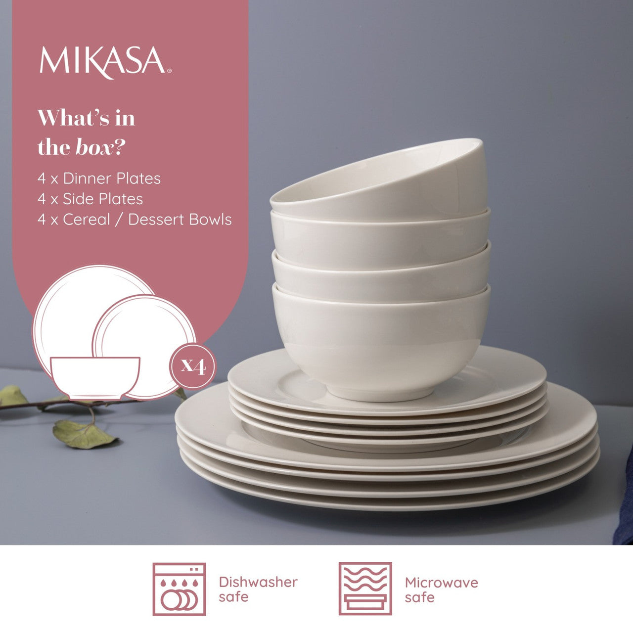 Mikasa Egret Fine China Dinner Set 12 Piece (White)