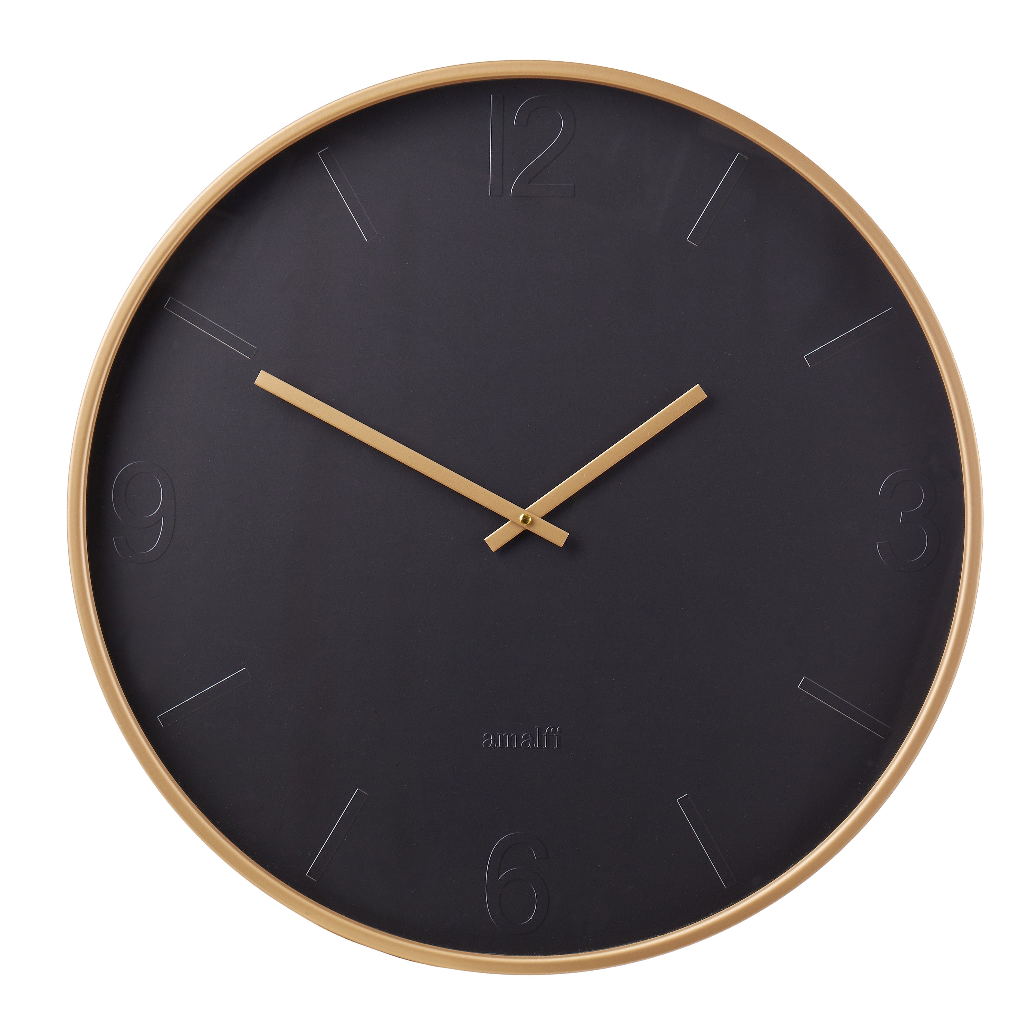 Amalfi Modern Black Wall Clock Jet Black & Gold
