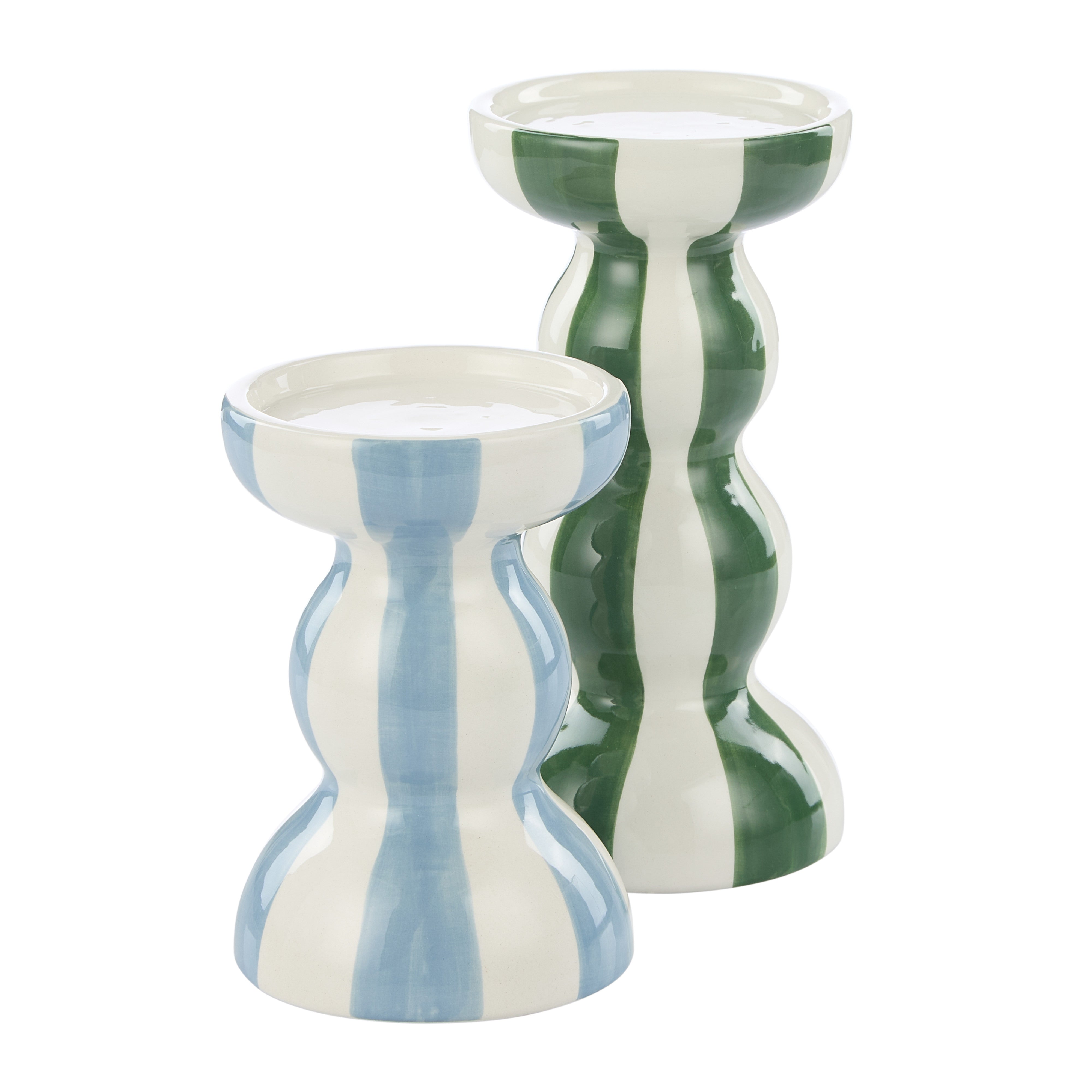 Emporium Lane Stripe Candle Holder Small Blue & White