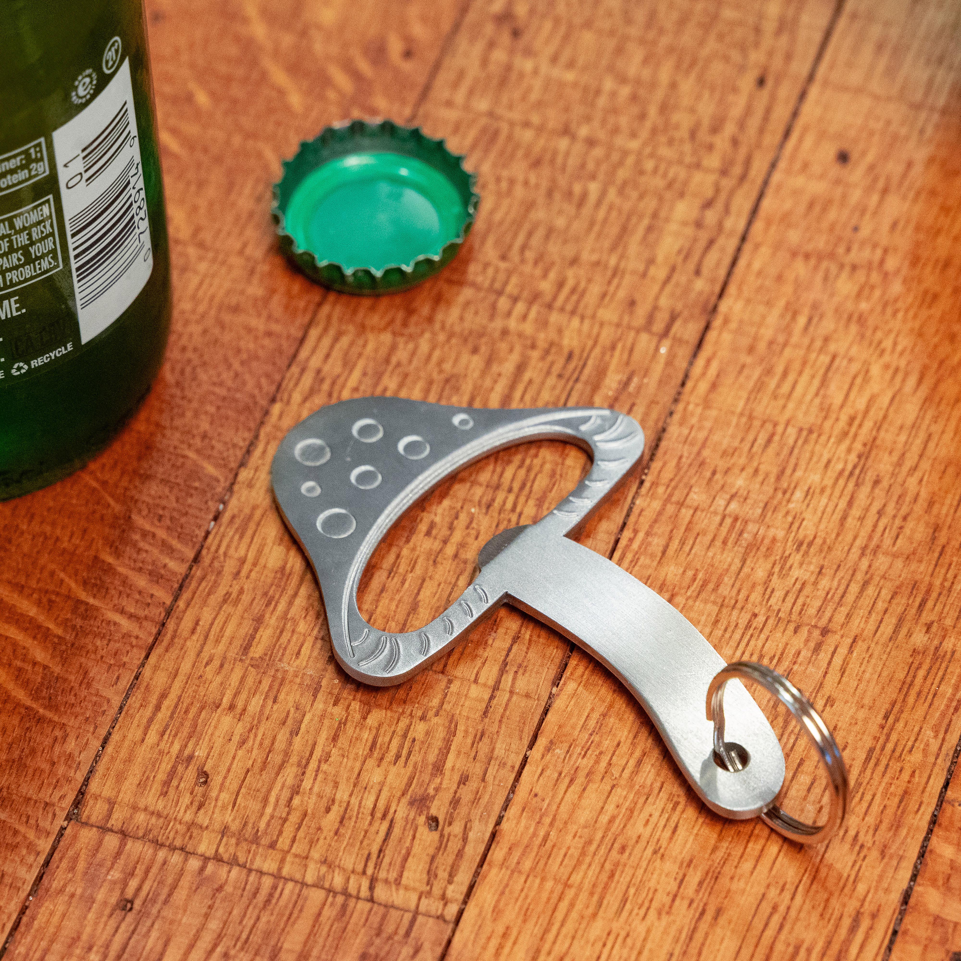 Kikkerland Mushroom Keychain Bottle Opener Silver