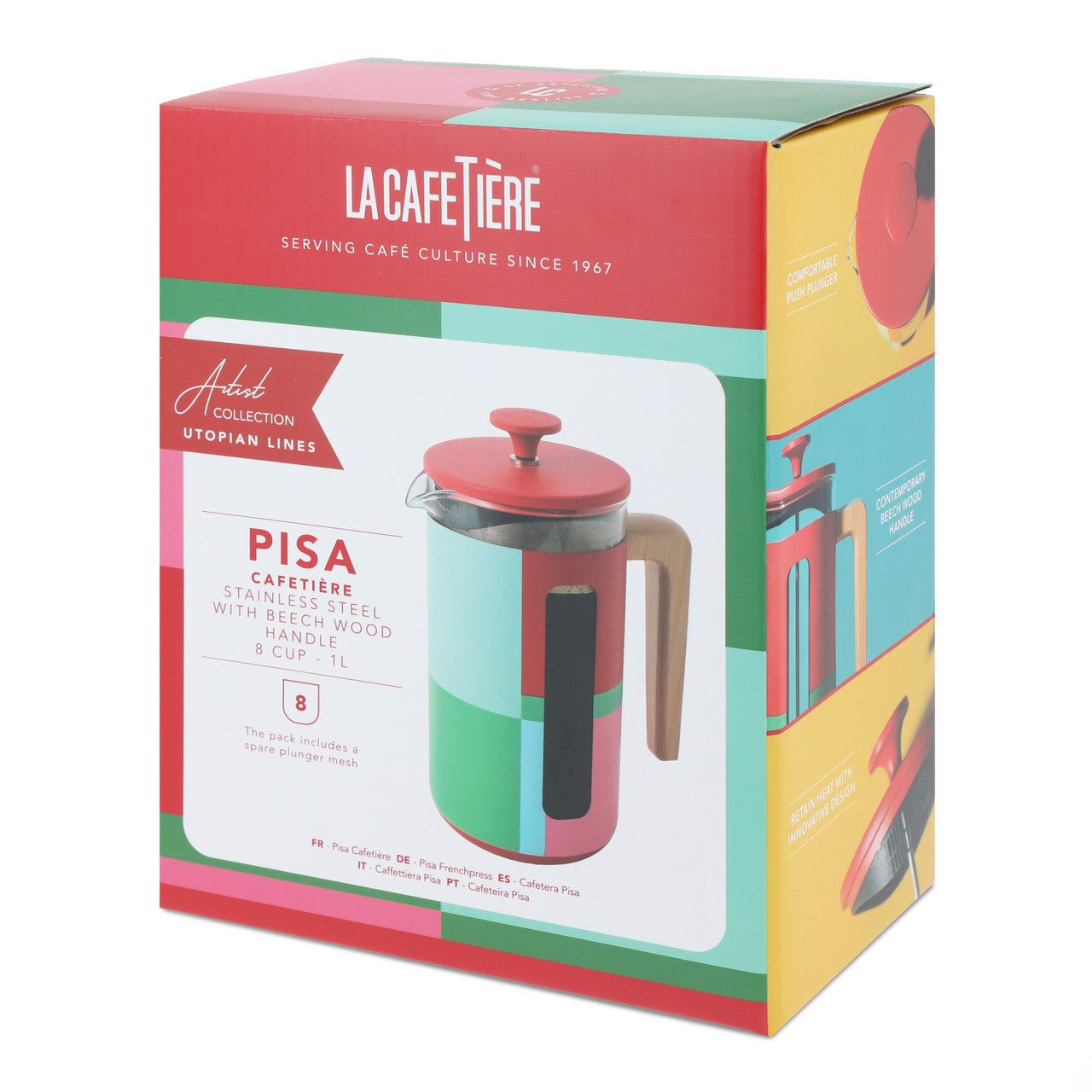 La Cafetière Pisa Stainless Steel Cafetière 8 Cup / 1L (Utopian Lines)