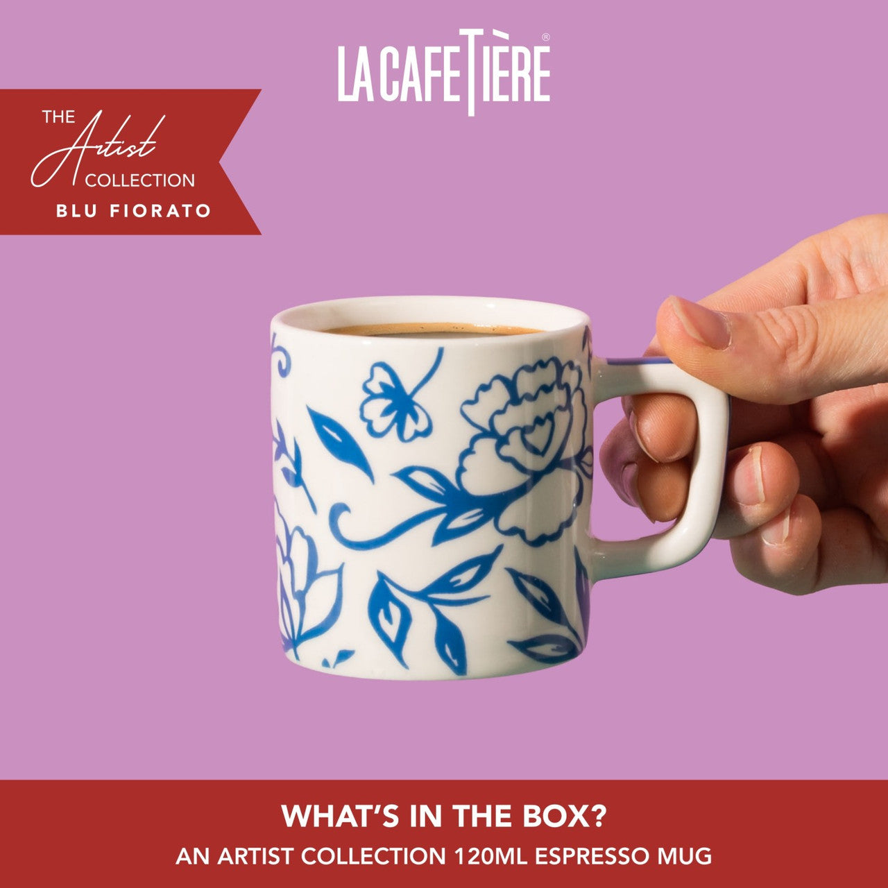 La Cafetière Ceramic Espresso Cup 120ml (White Blu Fiorato)