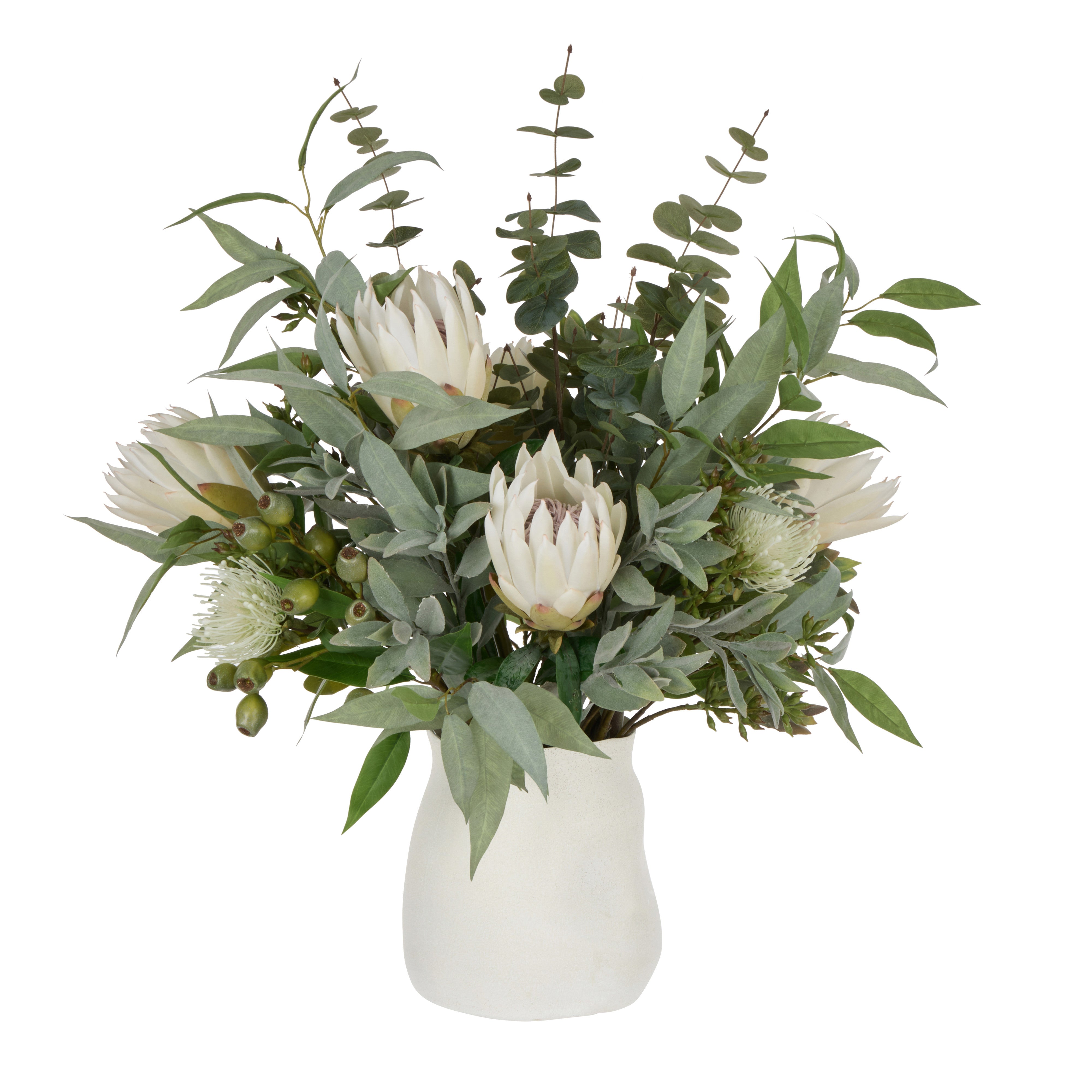 Rogue Australis Protea Eucalyptus Mix - Maliah Pot White 76cm