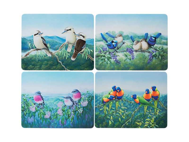 Maxwell & Williams Birds of Australia KC 10yr Anniversary Cork Back Placemat 34 x 26.5cm Assorted 4 Piece