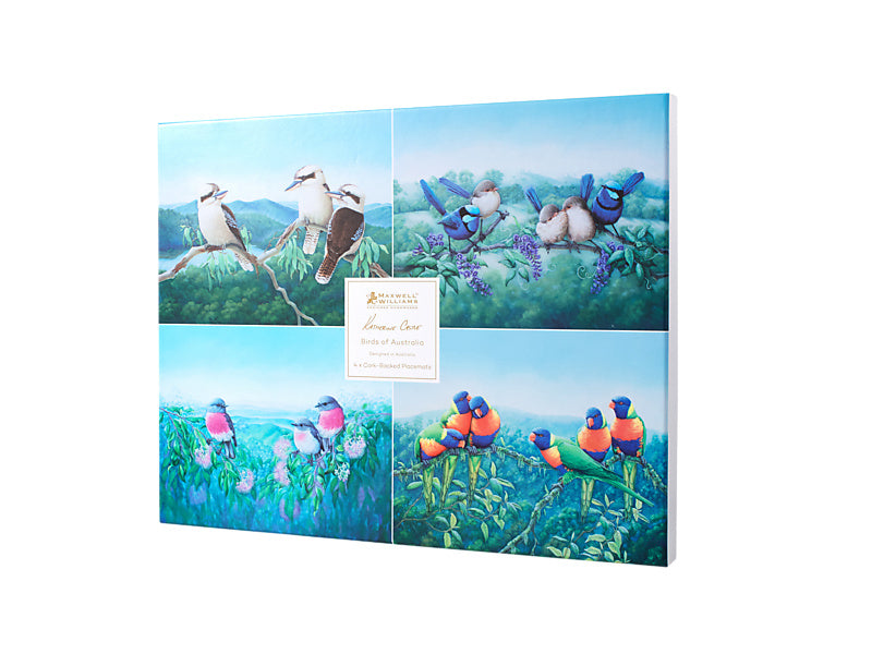 Maxwell & Williams Birds of Australia KC 10yr Anniversary Cork Back Placemat 34 x 26.5cm Assorted 4 Piece