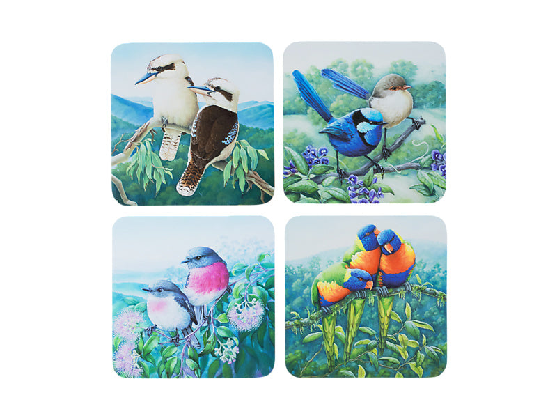 Maxwell & Williams Birds of Australia KC 10yr Anniversary Cork Back Coaster 10.5cm Assorted 4 Piece