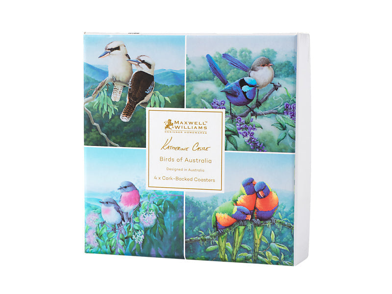Maxwell & Williams Birds of Australia KC 10yr Anniversary Cork Back Coaster 10.5cm Assorted 4 Piece