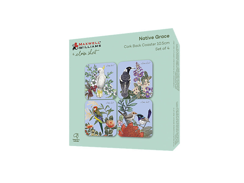 Maxwell & Williams Eloise Short Native Grace Cork Back Coaster Assorted 10.5cm 4 Piece