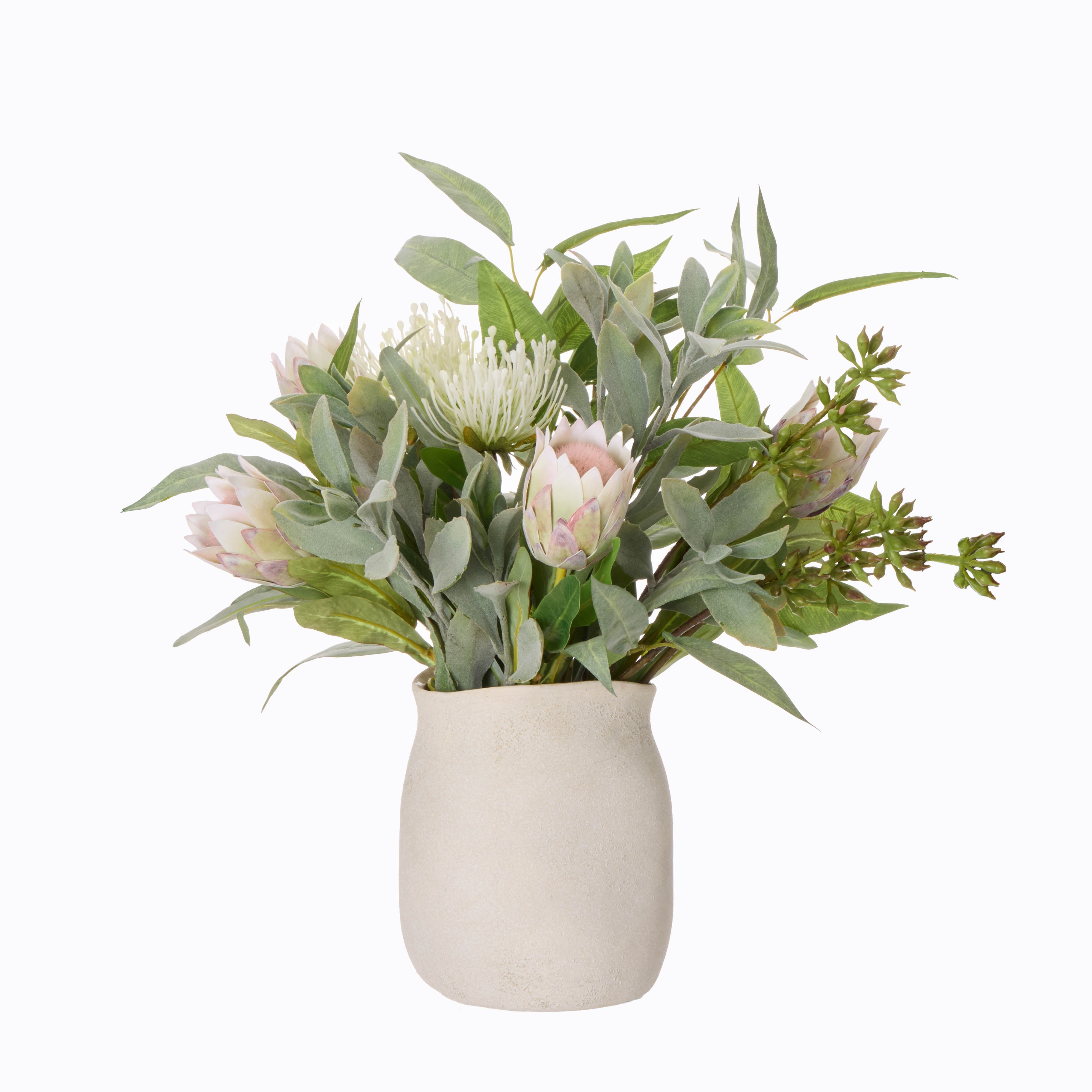 Rogue Australis Protea Eucalyptus Mix - Maliah Pot White 48cm