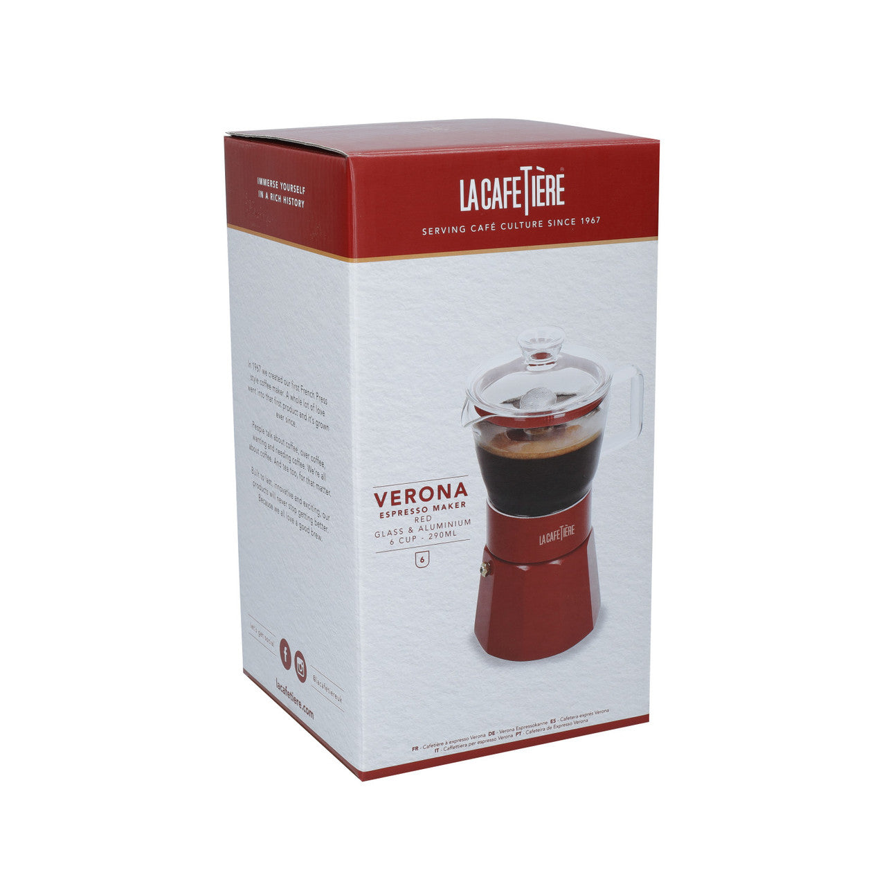 La Cafetière Verona Glass Espresso Maker 6 Cup / 240ml (Red)
