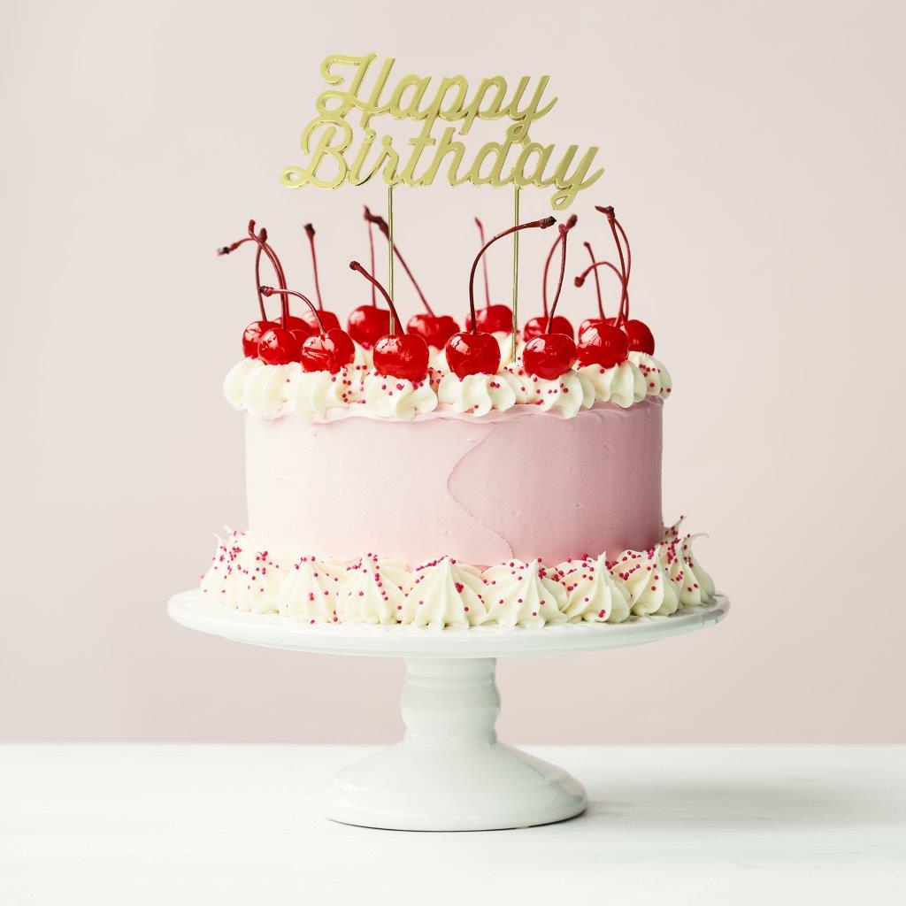 Cake & Candle Gold Plated Cake Topper Happy Birthday 1
