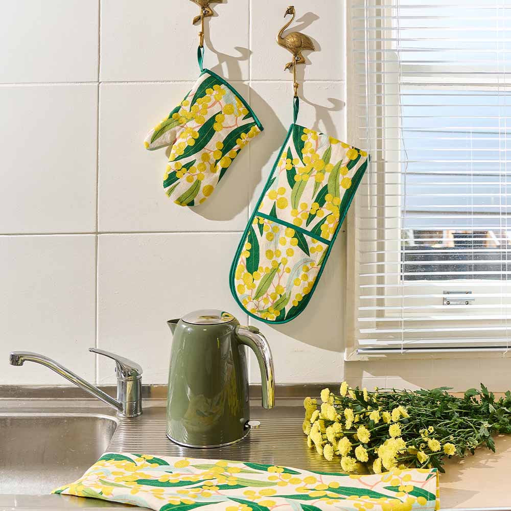 Annabel Trends Linen Cotton Double Oven Mitt Golden Wattle
