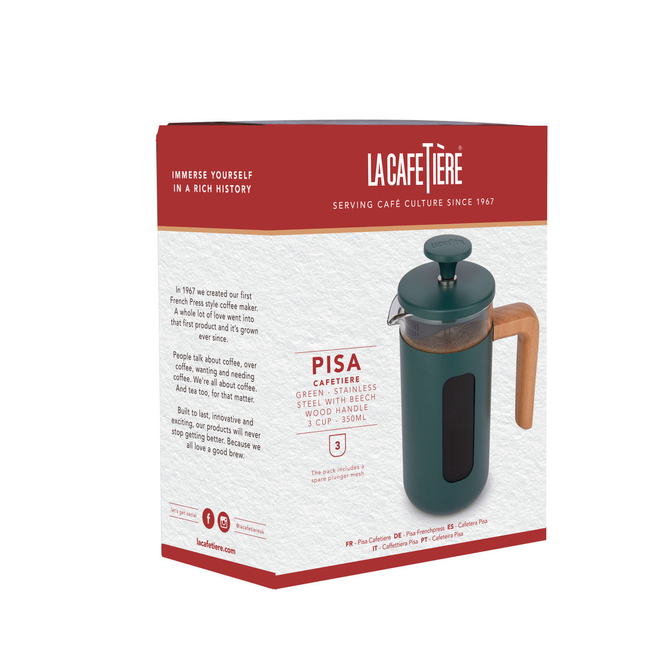 La Cafetière Pisa Stainless Steel Cafetière 3 Cup / 350ml (Green)