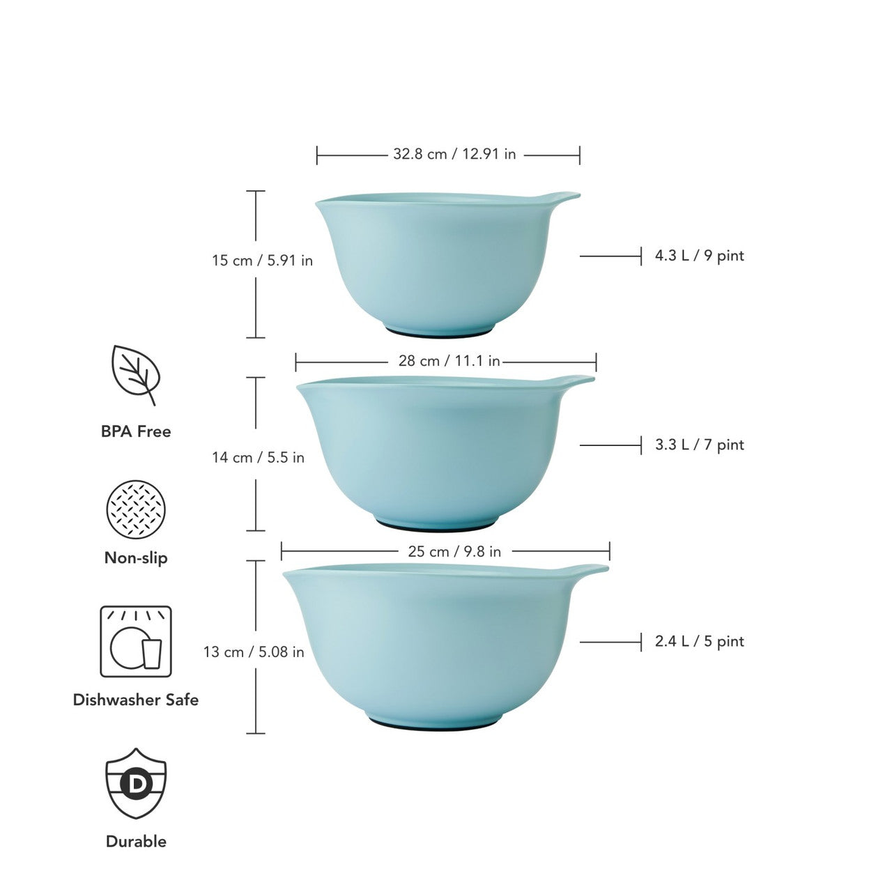 KitchenAid 3 Piece Nesting Mixing Bowl Set (Mineral Water)