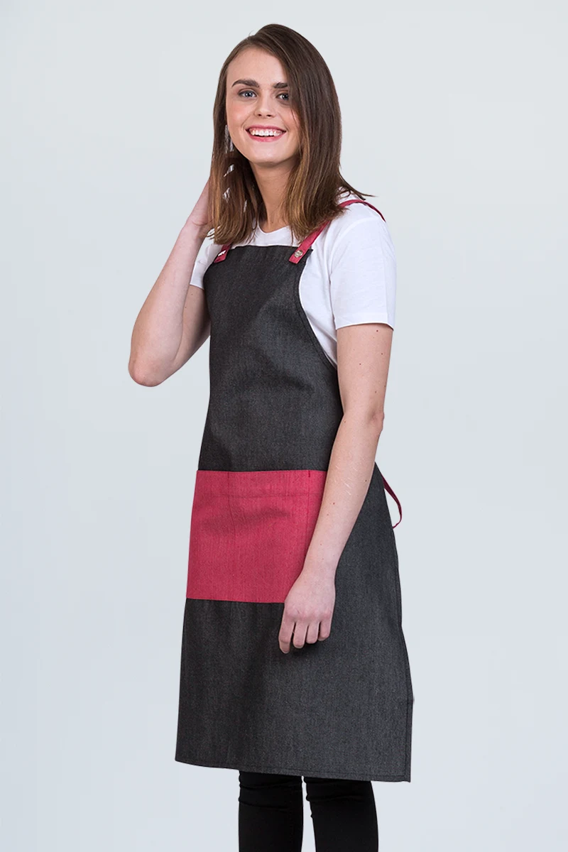Aussie Chef Grey Combo Bib Apron - Cherry