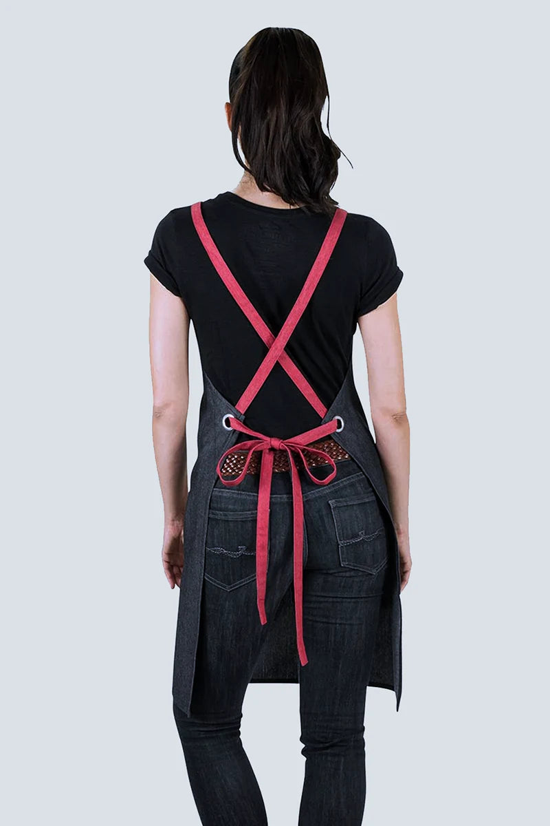 Aussie Chef Grey Combo Bib Apron - Cherry