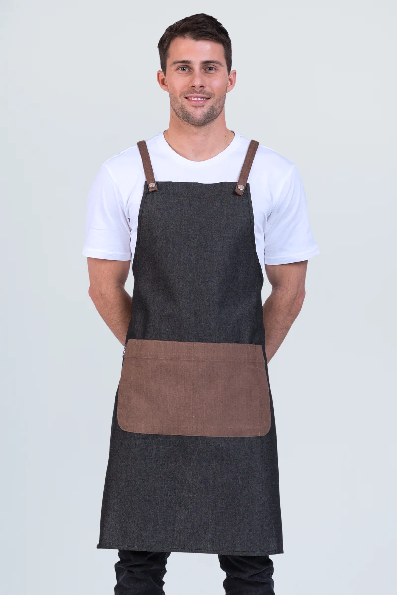Aussie Chef Grey Combo Bib Apron - Mocha