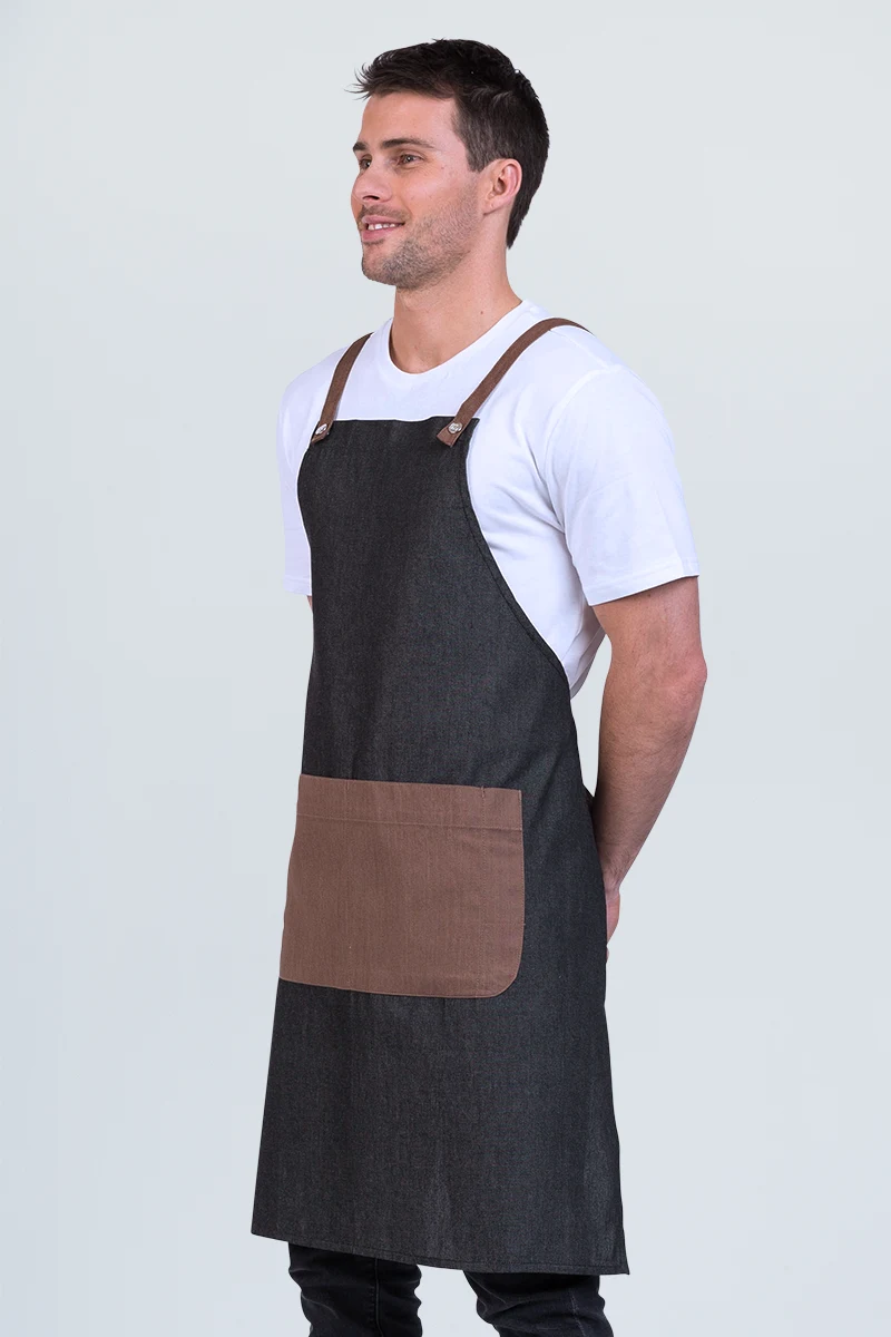 Aussie Chef Grey Combo Bib Apron - Mocha