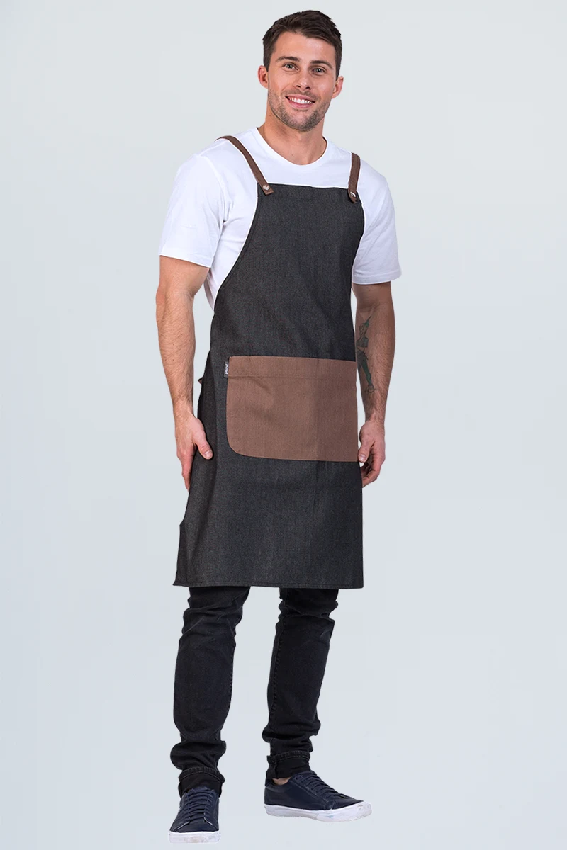 Aussie Chef Grey Combo Bib Apron - Mocha