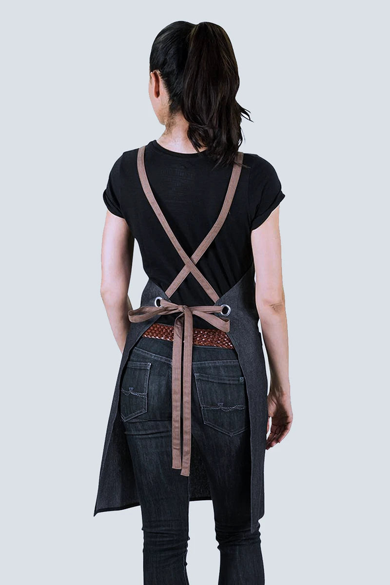 Aussie Chef Grey Combo Bib Apron - Mocha