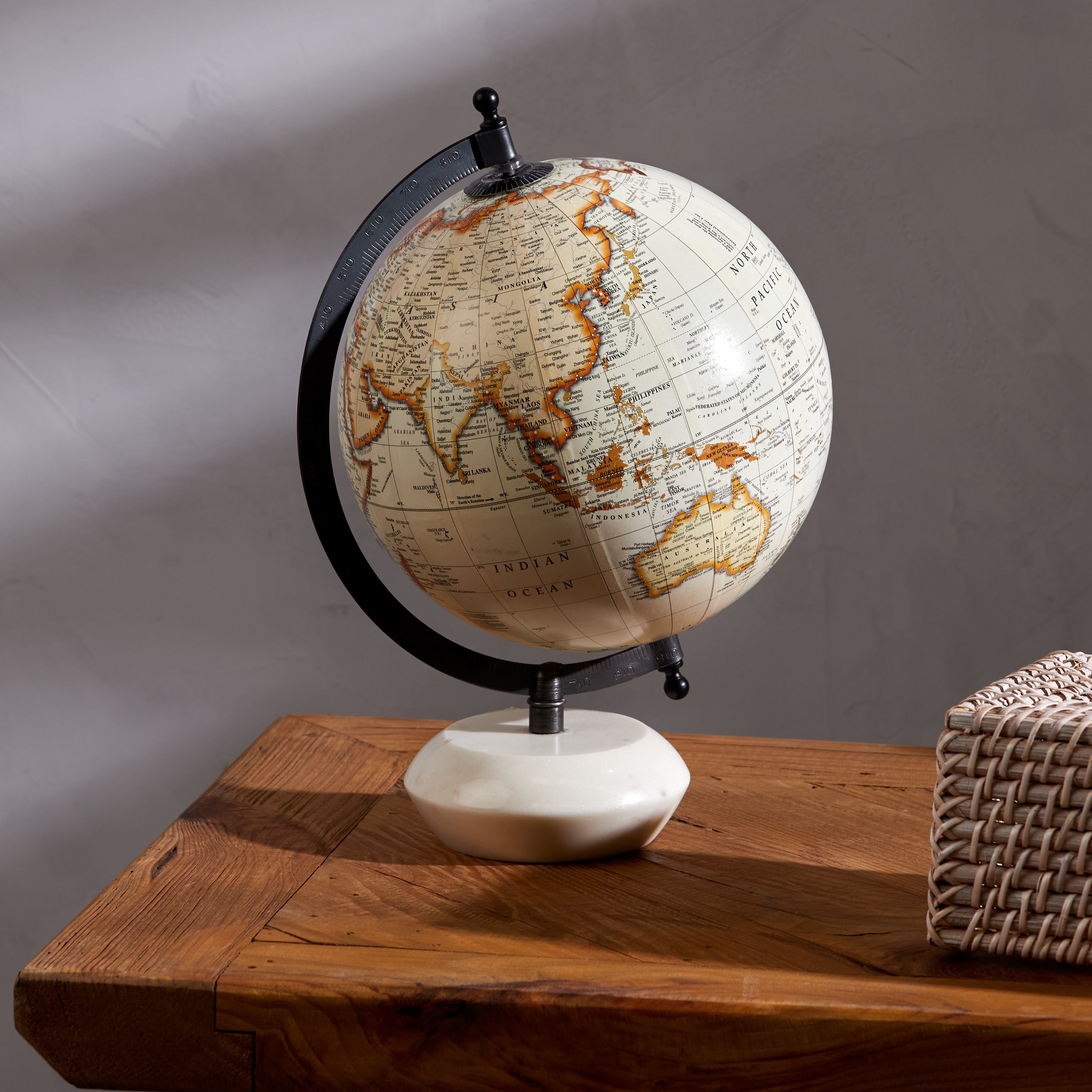 Amalfi Miles Globe Sculpture White Marble & White