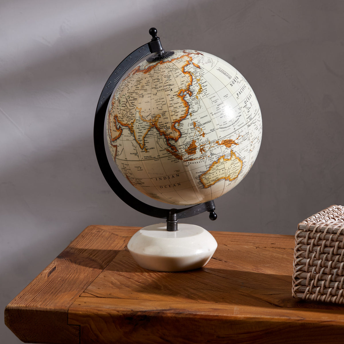 Amalfi Miles Globe Sculpture White Marble & White