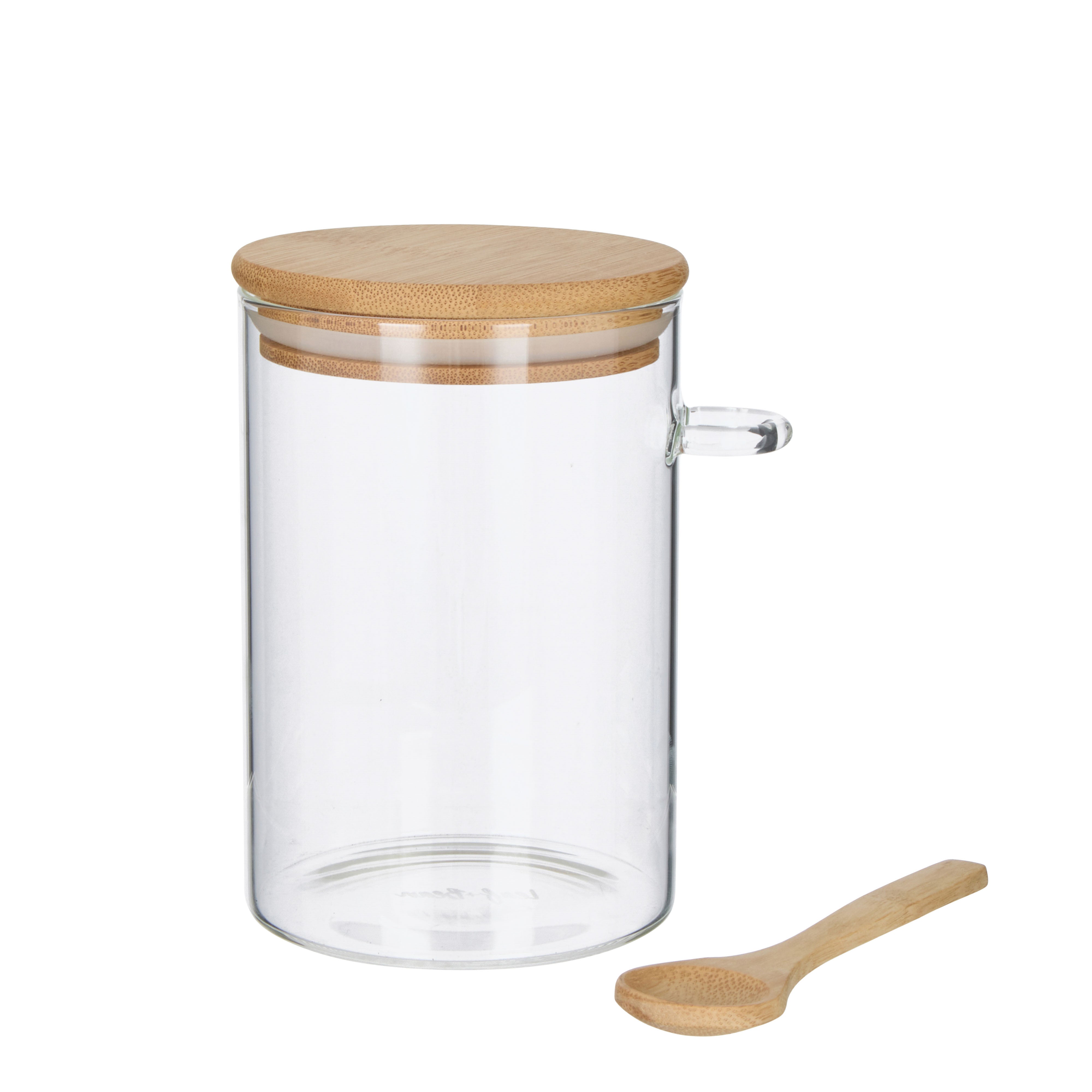 Leaf & Bean Glass Canister with Spoon 650ml Natural