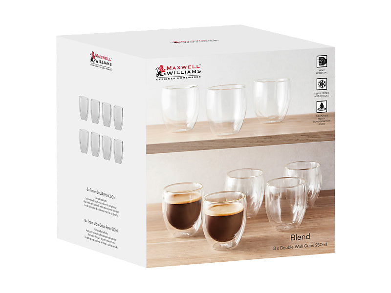 Maxwell & Williams Blend Double Wall Cup 250ml Clear 8 Piece