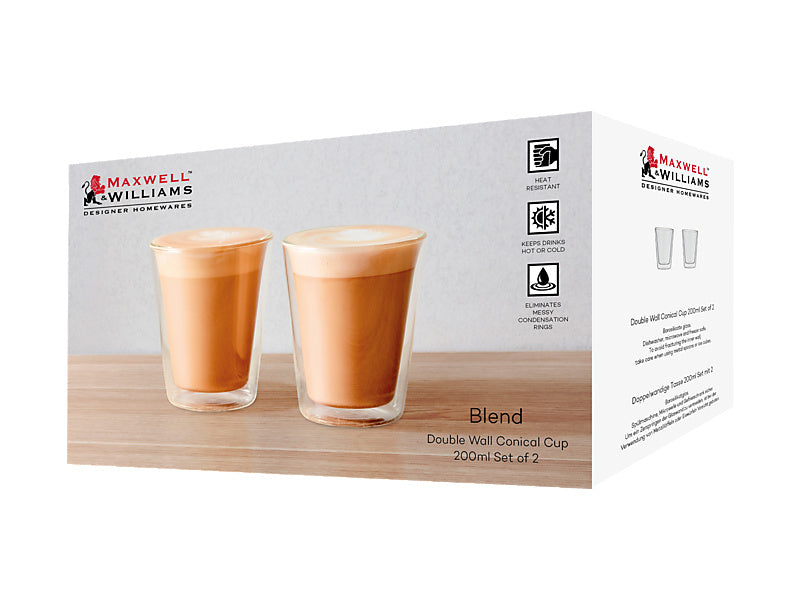 Maxwell & Williams Blend Double Wall Conical Cup Clear 200ml 2 Piece