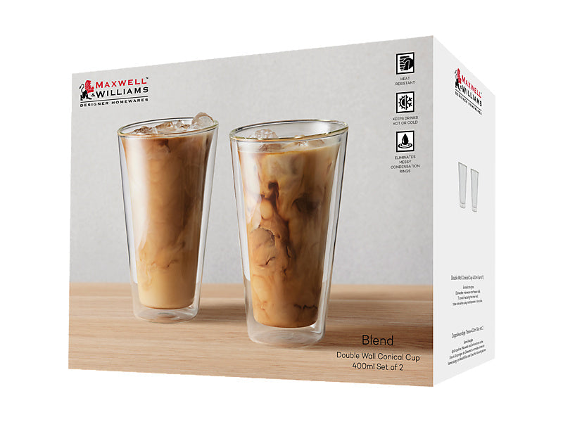Maxwell & Williams Blend Double Wall Conical Cup Clear 400ml 2 Piece