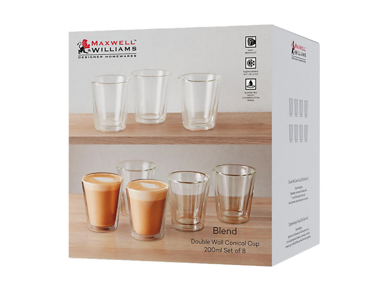 Maxwell & Williams Blend Double Wall Conical Cup Clear 200ml 8 Piece