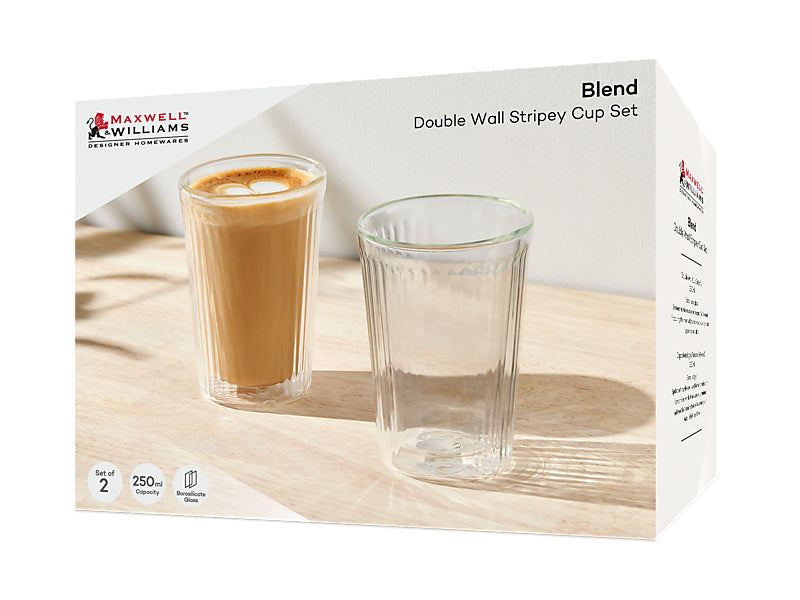 Maxwell & Williams Blend Stripey Double Wall Cup Set 2 Clear 80ml